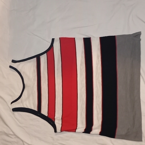 4/$15 Ocean Current Men's Tank Top XL Black Red White Grey Stripes EUC - Picture 3 of 5